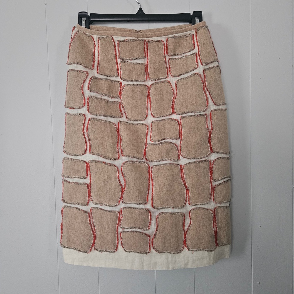Lecoanet Hemant Womens EU 38 Pencil 100%‎ Linen Skirt Patchwork Rare